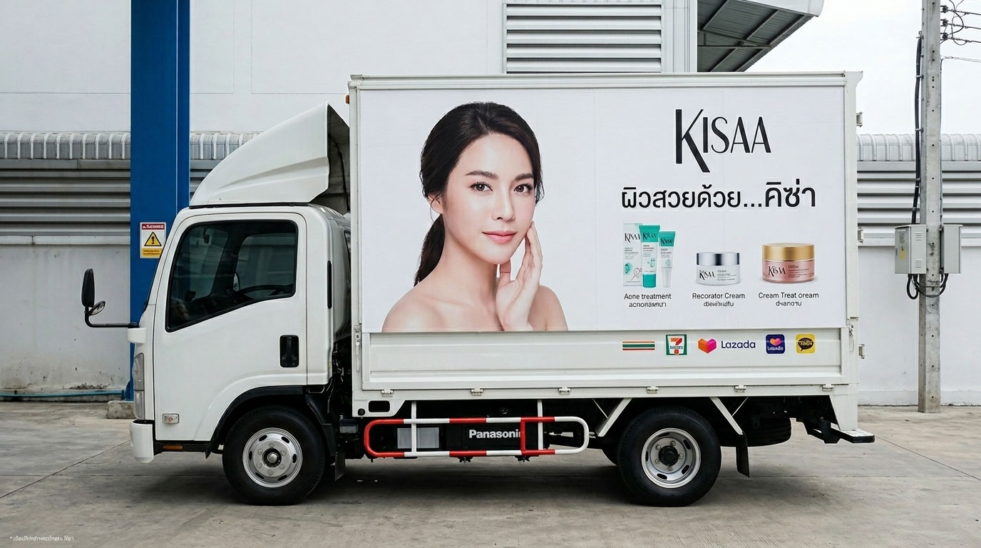 สติ๊กเกอร์รถขนส่งสินค้าขนาดใหญ่บนโครงสร้างตู้ทึบเพื่อการแสดงข้อมูลติดต่อที่ชัดเจน