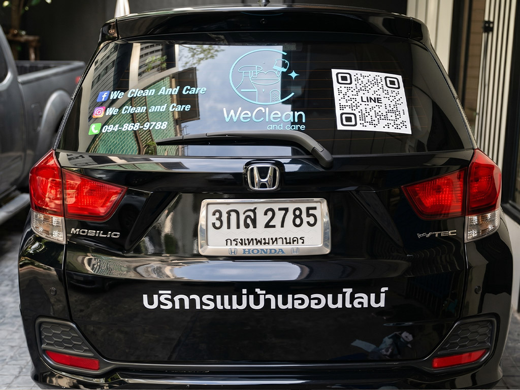 สติ๊กเกอร์ติดกระจกหลังรถและฝาท้ายบริษัทบริการทำความสะอาด ใช้ประโยชน์พื้นที่โฆษณาบนรถยนต์ส่วนบุคคล
