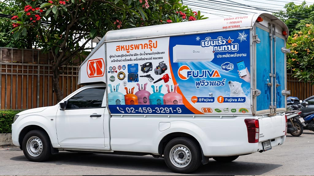 เบอร์โทรติดรถบริการองค์กรและรถตู้พาณิชย์ จัดวาง Layout ขนาดตัวอักษรใหญ่เพื่อเพิ่มทัศนวิสัยการจดจำข้อมูล