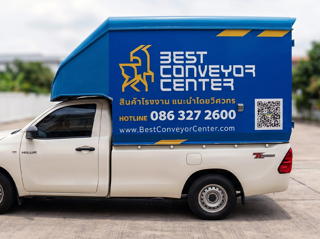 การติดตั้งสติ๊กเกอร์ QR Code บนรถ ขนส่งสินค้าโรงงานเพื่อเข้าสู่แบบฟอร์มนัดหมายสำรวจหน้างานและออกแบบระบบวิศวกรรม