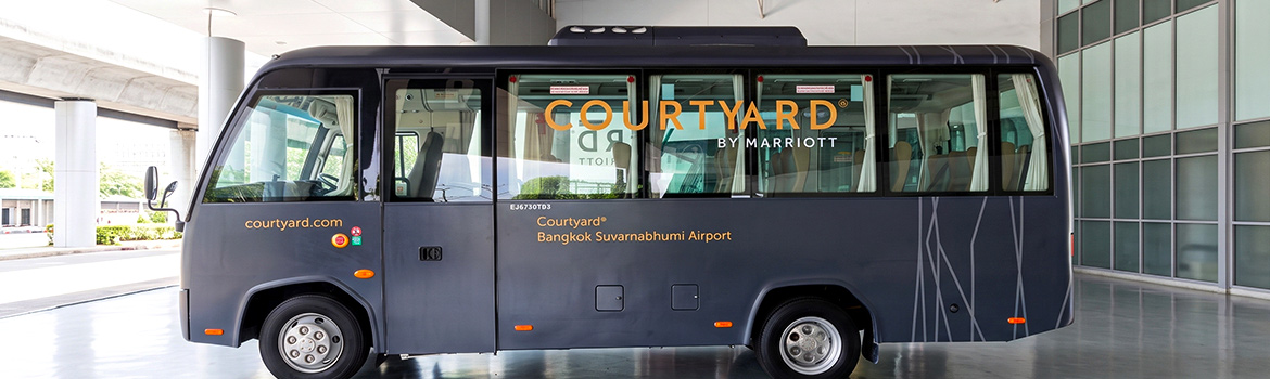 สติ๊กเกอร์ติดรถมินิบัสรับส่ง Courtyard งานไดคัทข้อความโลโก้เฉพาะจุดโดยไม่ต้องรื้อสติ๊กเกอร์เก่าทั้งคัน