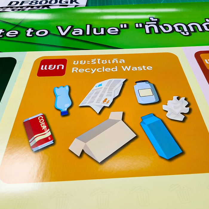 สติ๊กเกอร์ 5ส และ Visual Management ป้ายคัดแยกขยะรีไซเคิล Recycled Waste พร้อมภาพประกอบสำหรับอาคารและโรงงาน