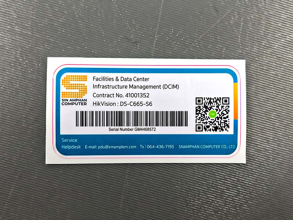 สติ๊กเกอร์บาร์โค้ดโรงงาน และ QR Code ระบุรุ่น HikVision DS-C665-S6 ในระบบ DCIM