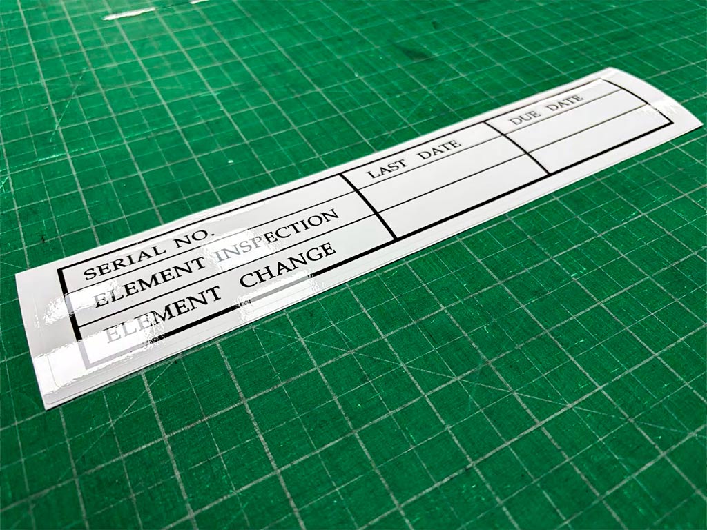 สติ๊กเกอร์ Inspection และบันทึกรอบเปลี่ยนชิ้นส่วน Element Change พร้อมแผ่นฟิล์มเคลือบใสด้านบน