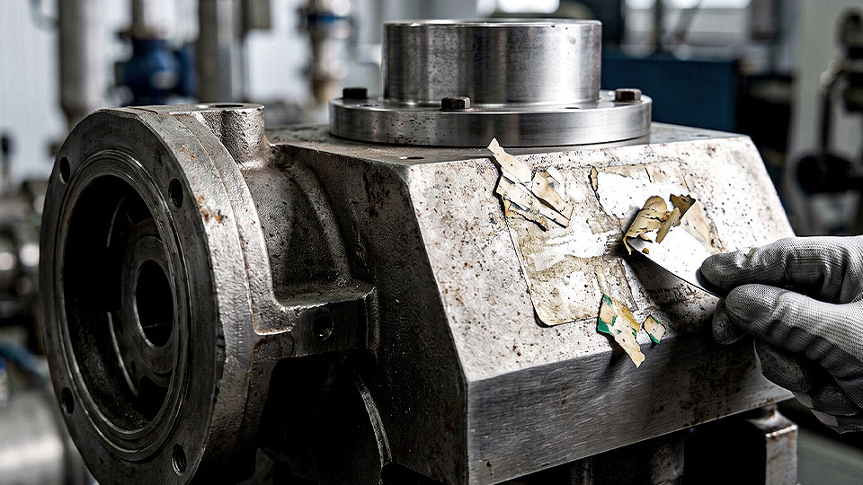 สติ๊กเกอร์ Inspection และสถานะเครื่องจักร คราบกาวสะสมจากการเลือกชนิดกาวผิดรอบ Preventive Maintenance