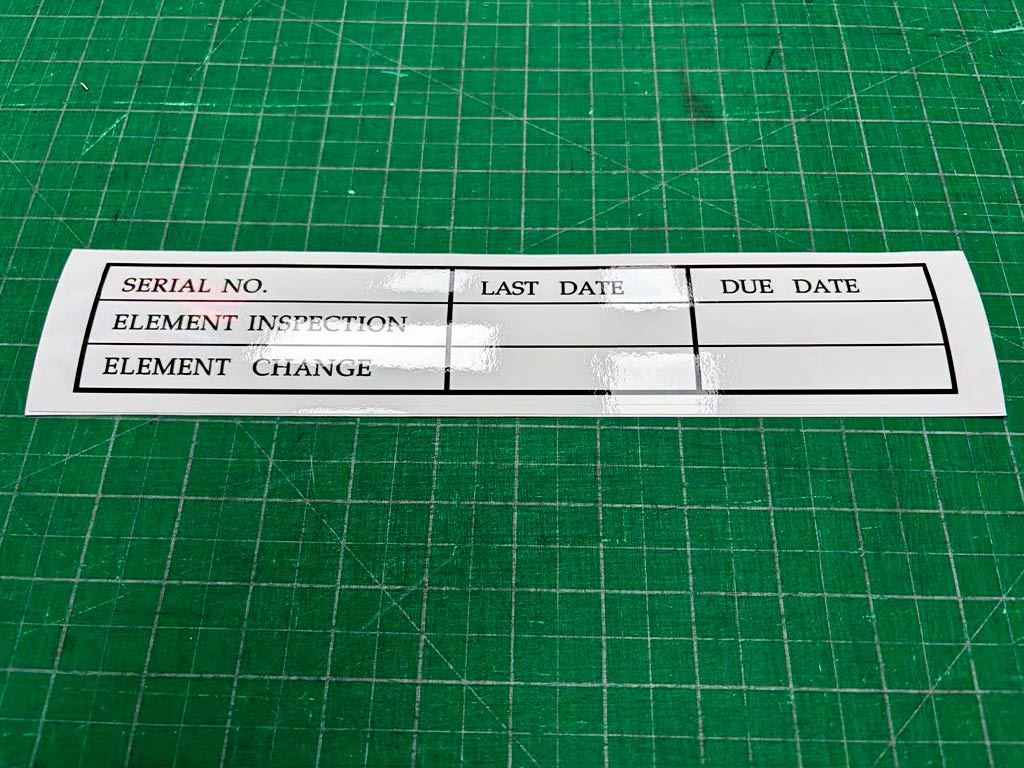 แบบสติ๊กเกอร์ PM และ Inspection สัดส่วนแนวนอน มีช่องระบุ Serial No และ วันกำหนดตรวจเช็ก