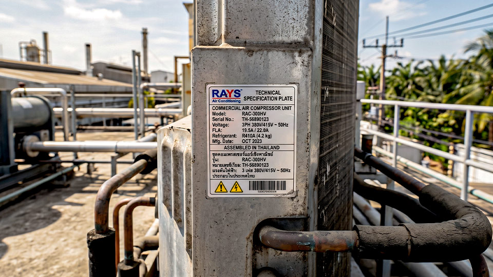 สั่งทำสติ๊กเกอร์ Asset Tag ฟิล์มทนสภาพอากาศกลางแจ้งและความร้อนสำหรับอุปกรณ์ HVAC