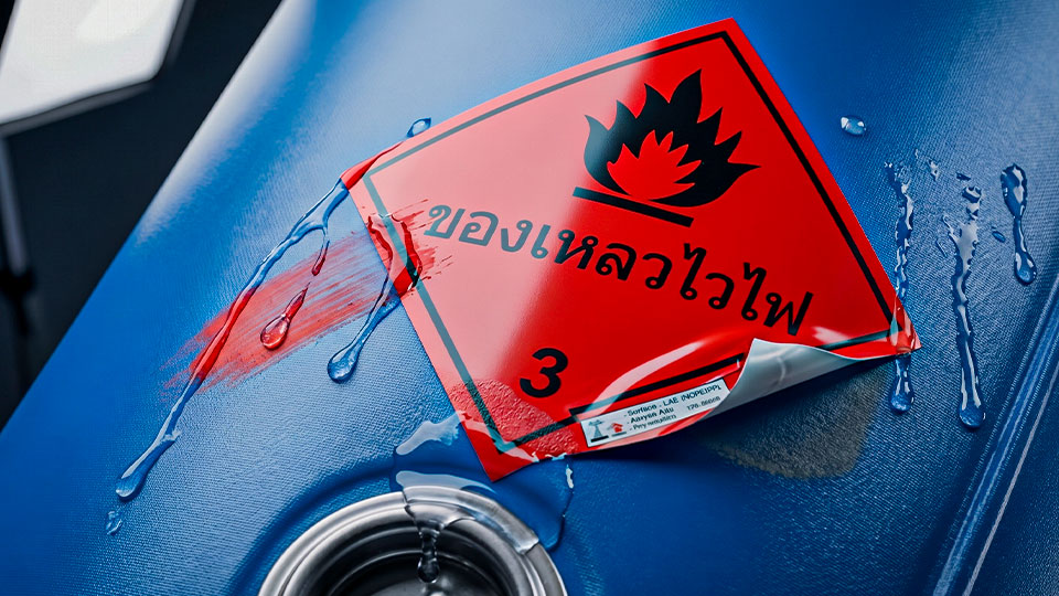 โครงสร้างชั้นกาวสติ๊กเกอร์ฉลาก GHS สำหรับถังพลาสติก LSE HDPE PP เพื่อขอใบเสนอราคาตามสเปกจริง