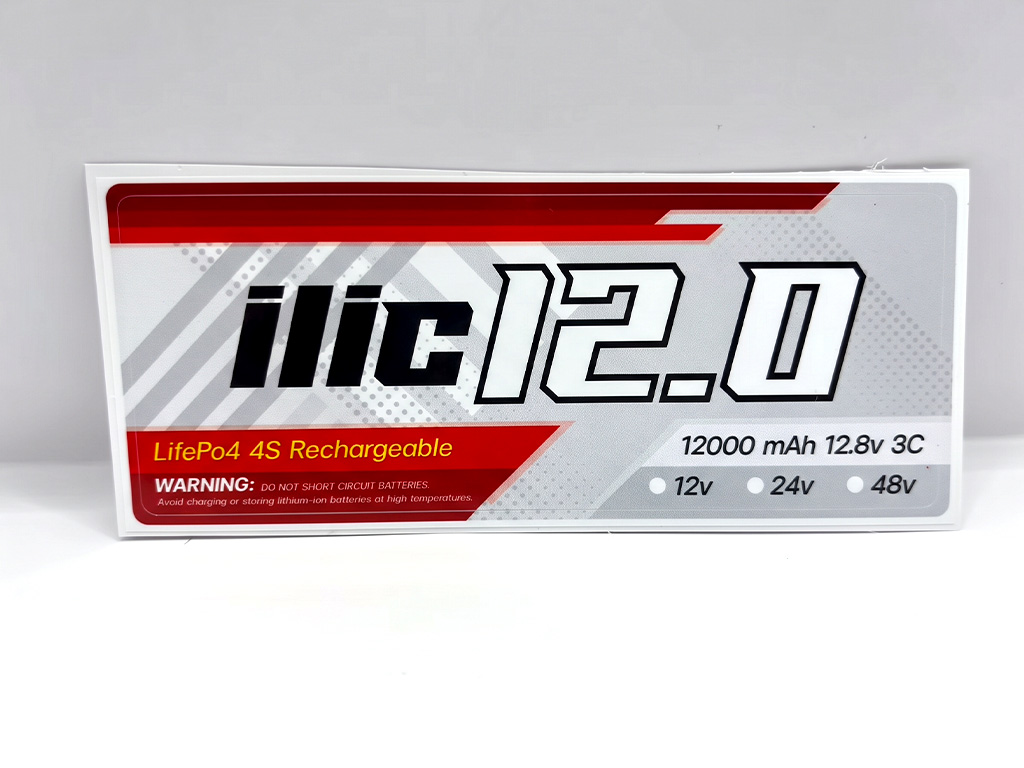 สติ๊กเกอร์ทนความร้อน ilic 12.0 แบตเตอรี่ LifePo4 4S 12000 mAh แถบสีแดงสะดุดตา แสดงสเปกคมชัด