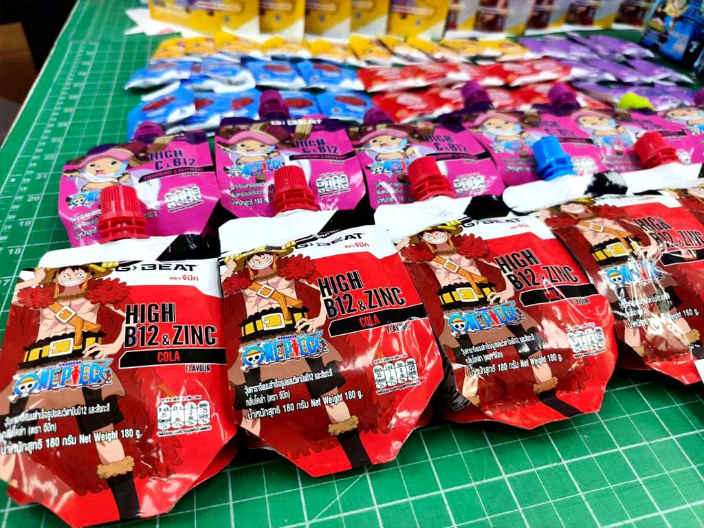 บริการพิมพ์ฉลาก อย. ซองฟอยล์ Spout Pouch สำหรับสายการผลิตเครื่องดื่มจำนวนมาก