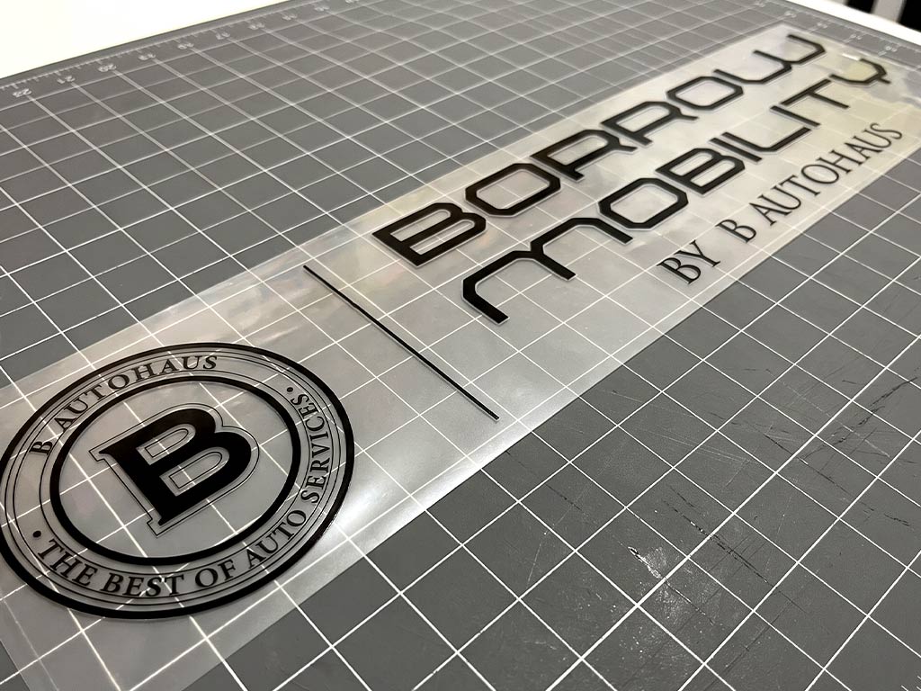 ฉลากใส Transparent UV ชุดสติ๊กเกอร์ Borrow Mobility พร้อมโลโก้บนแผ่นฟิล์มใส ตัดขอบเรียบเนียน